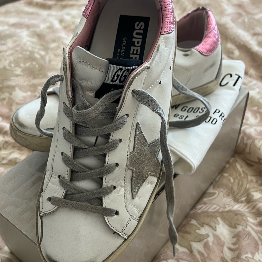 Golden Goose Women's White and Pink Sneakers with Gray Star